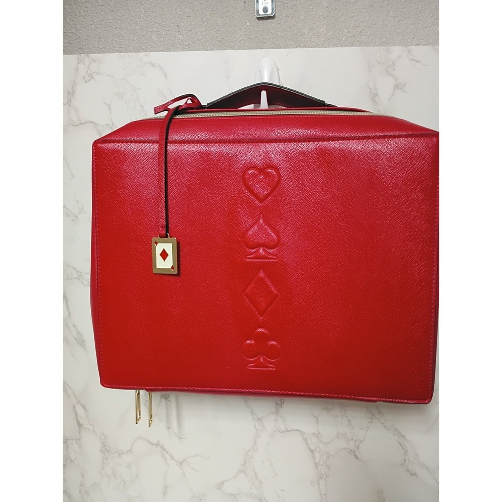 ESTEE LAUDER Large Red Playing Cards "Solitaire" Cosmetic Train Case - EUC